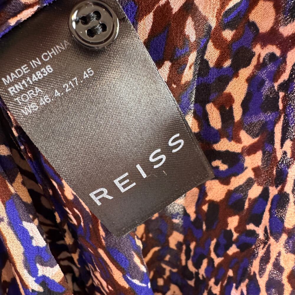 REISS Tora Multi Blouse Animal Print Tie-Neck Drop Shoulder Front Button Size 4 - Picture 7 of 8
